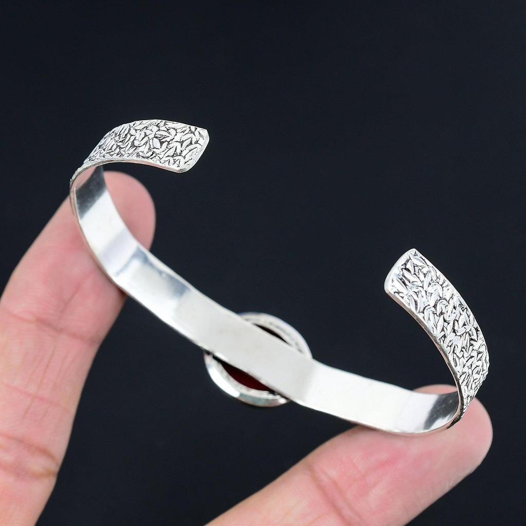 Daughters Day Deal Italian Red Coral Stone 925 Sterling Silver Bangle Jewelry
