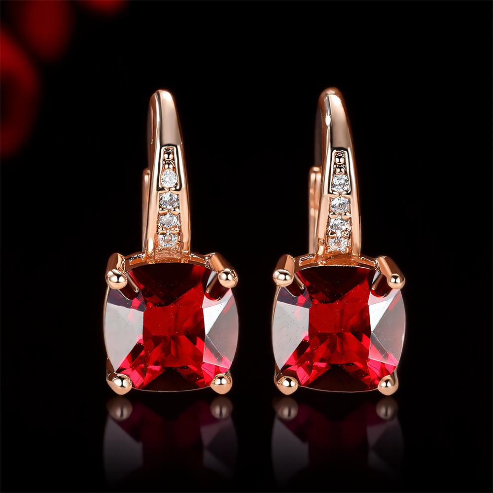 Square Stone Red Crystal Zircon Small Hoop Earrings For Women Vintage Rose Gold Color Ear Buckle Wedding Jewelry Versatile Gifts