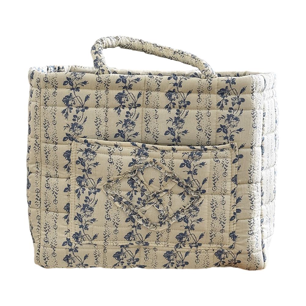 Fabric Pastoral Cloth Storage Basket with Easy Carry Handles Debris Organizing Bag for Shelves Closet Laundry Home Office Decor