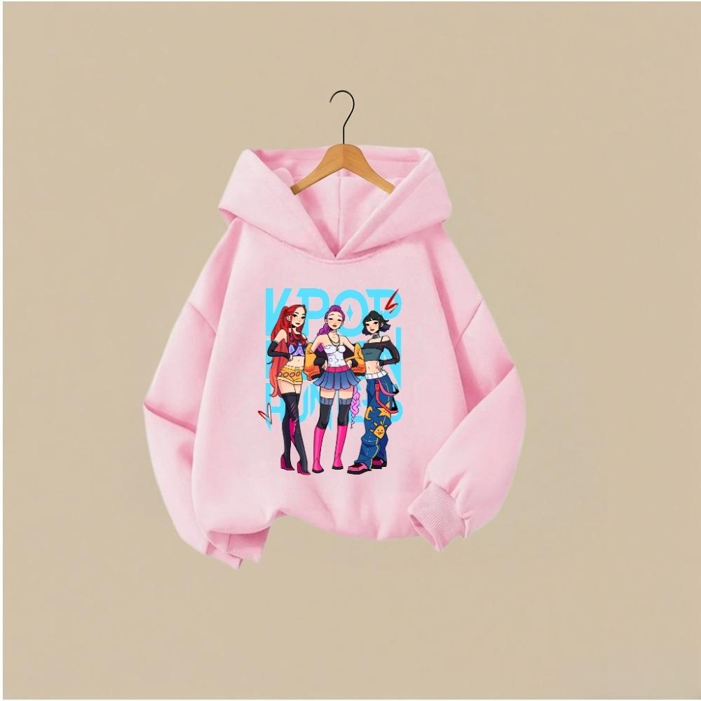 KPOP Hunter Huntrix Kids Hoodie Korean Stylish Character Print With K-POP Text Girls Costume Boys Girls Full Sleeve Pullover Top