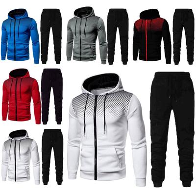 Męski sportowy kombinezon do ćwiczeń na co dzień z bluzą z kapturem i spodniami w kropki