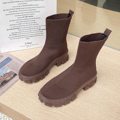 Women Boots Slip On Western Ankle Boots Platform Knitted Ladies Autumn Socks Boots for Women Fashion Female Booties