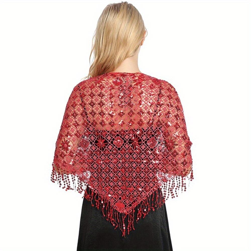 1Pc Elegant  Triangle Sequins Wedding Shawl Women Evening Dress Shawl Ladies  Banquet Decoration Tassel Shawls