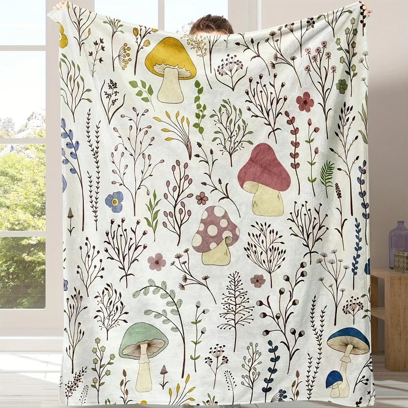 

Soft & Warm Flannel Throw Blanket - Cozy Mushroom Pattern Lightweight for Couch, Bed, Travel, and Office Use - Perfect Gift Idea 130x150cm