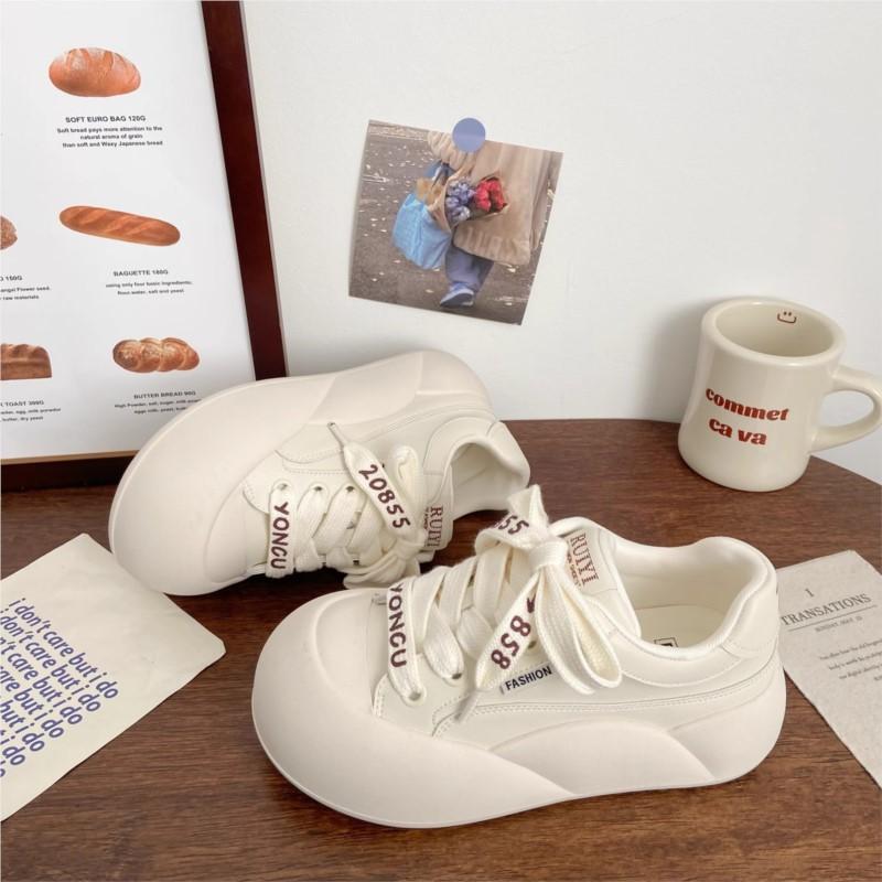 Mode 2025 Frühling Sommer Cremeweiße Klobige Sneaker Damen Hässlich Süße Plateauschuhe Koreanischer Stil Lässig Schick Trendig Alltag Slipper