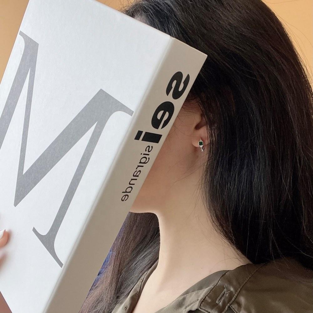 Fine Jewelry Earrings 18K Gold Plated Hypoallergenic Green 5A Cubic Zirconia S925 Sterling Silver Hoop Earrings for Women Girl