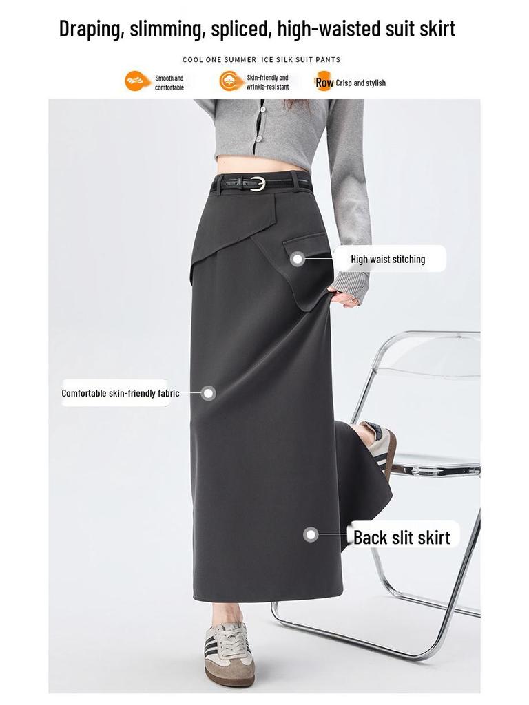 Irregular Split A-line Midi Skirt - Women's 2026 Spring High Waist Hip-hugging Fashion.