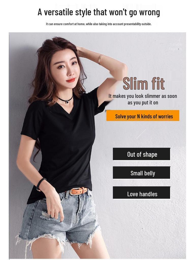 Women's Summer Pink V-Neck Pure Cotton Short Sleeve T-Shirt, Customizable with Logo.