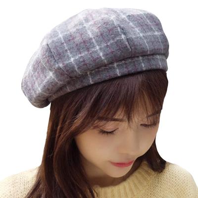 WHITE FANG Check Beret Hat Cold Protection Hat Wool Cap Stylish CA450 Autumn/Winter Women's (01 Gray)