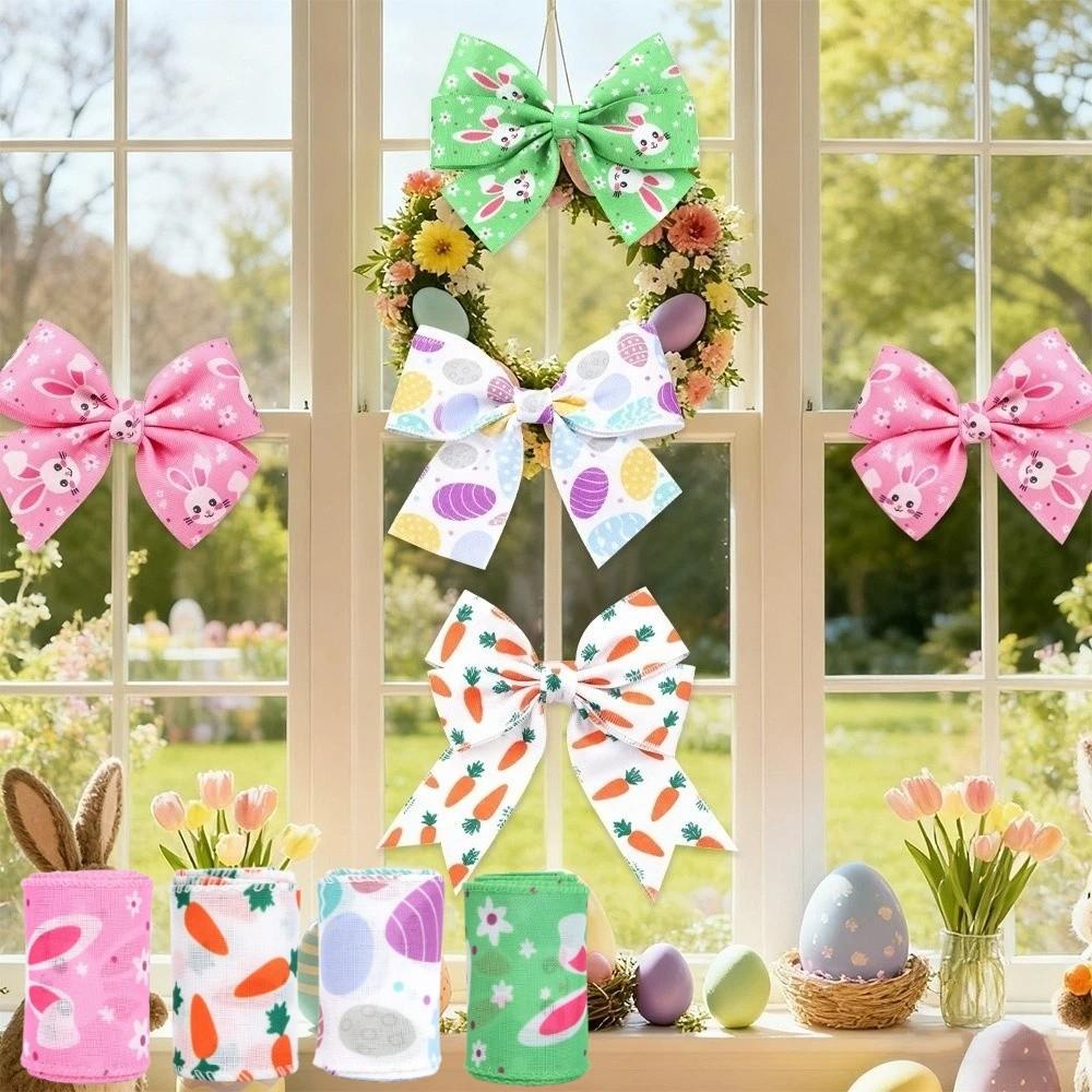 Wreath Bow Crafts Easter Printed Ribbons Cartoon Rabbit Egg Ribbon Scrapbooks