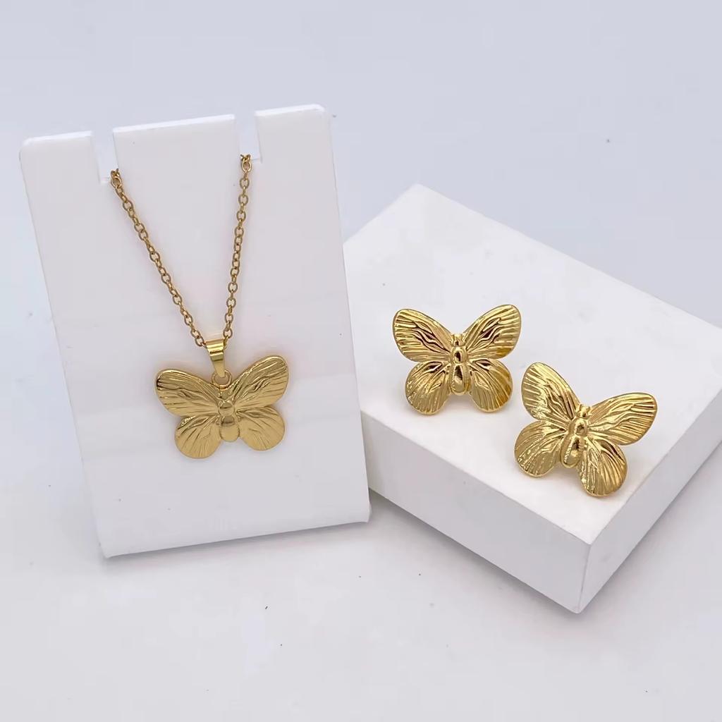 Vacation Stainless Steel Ocean Element Shell Heart Bow Flower Earrings Necklace Women's Beach Jewelry Set