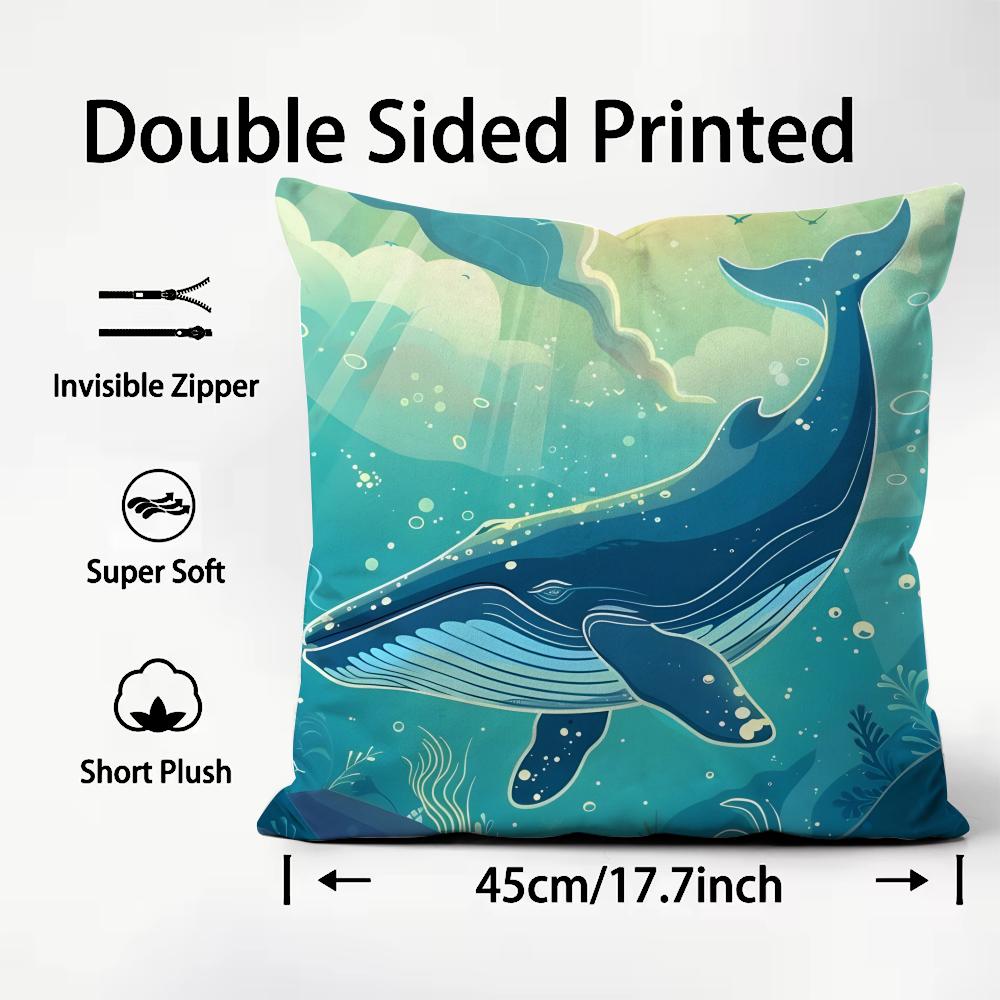 Whale Fashion Cushion Cover Plush Fabric Soft DoubleSided Printed Sofa Warm Winter Home Child Gift Pillow Case