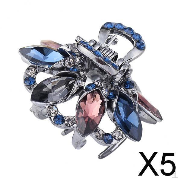 5xHair Clip Claw Rhinestone Crystal Gripper for Thin Hair Ladies Mixed Color