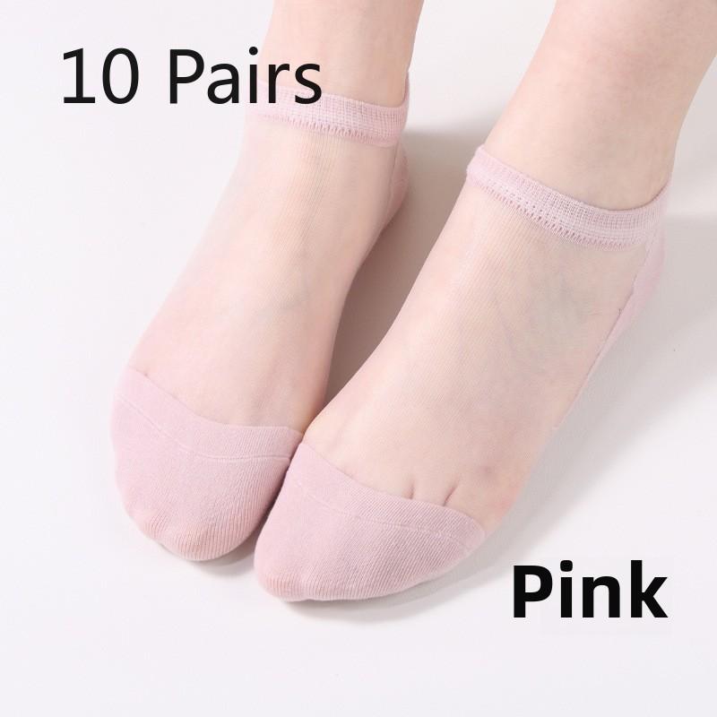 10 Pairs Socks for Women Spring Summer Thin Draw Pattern Glass Silk Boat Socks Light Breathable Crystal Silk Boat Socks for Women