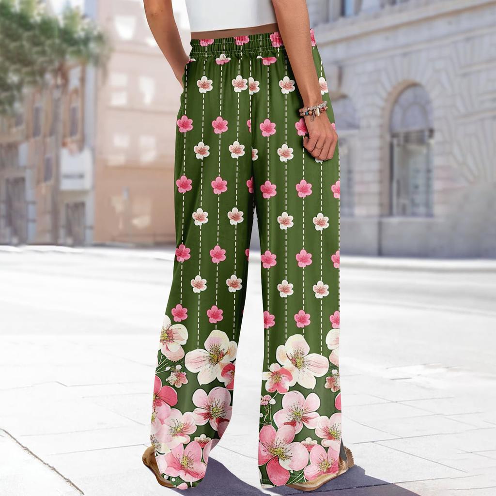 Dames zomer boho palazzo broek met hoge taille, wijde pijpen en bloemenprint, casual broek met zakken