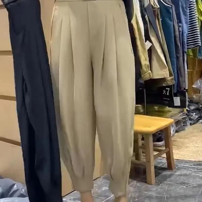Fashion Draped Harem Trousers for Women's Elastic High Waist Summer Ice Silk Slimming Trousers