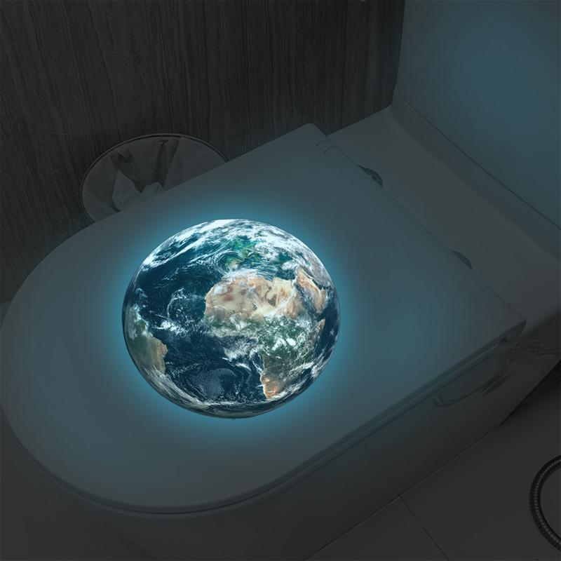 Funny Glow-In-The-Dark Earth Toilet Sticker Waterproof Bathroom Decor Removable Waterproof Bathroom Wall Vinyl Decal
