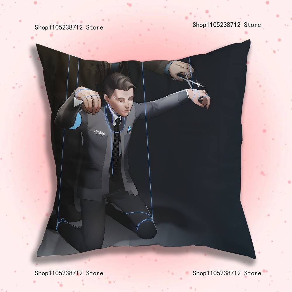 Popular Game Hank and Connor Pillow Covers Cartoon Sofa Decorative Home Double-sided Printing Short Plush Cute Cushion Cover