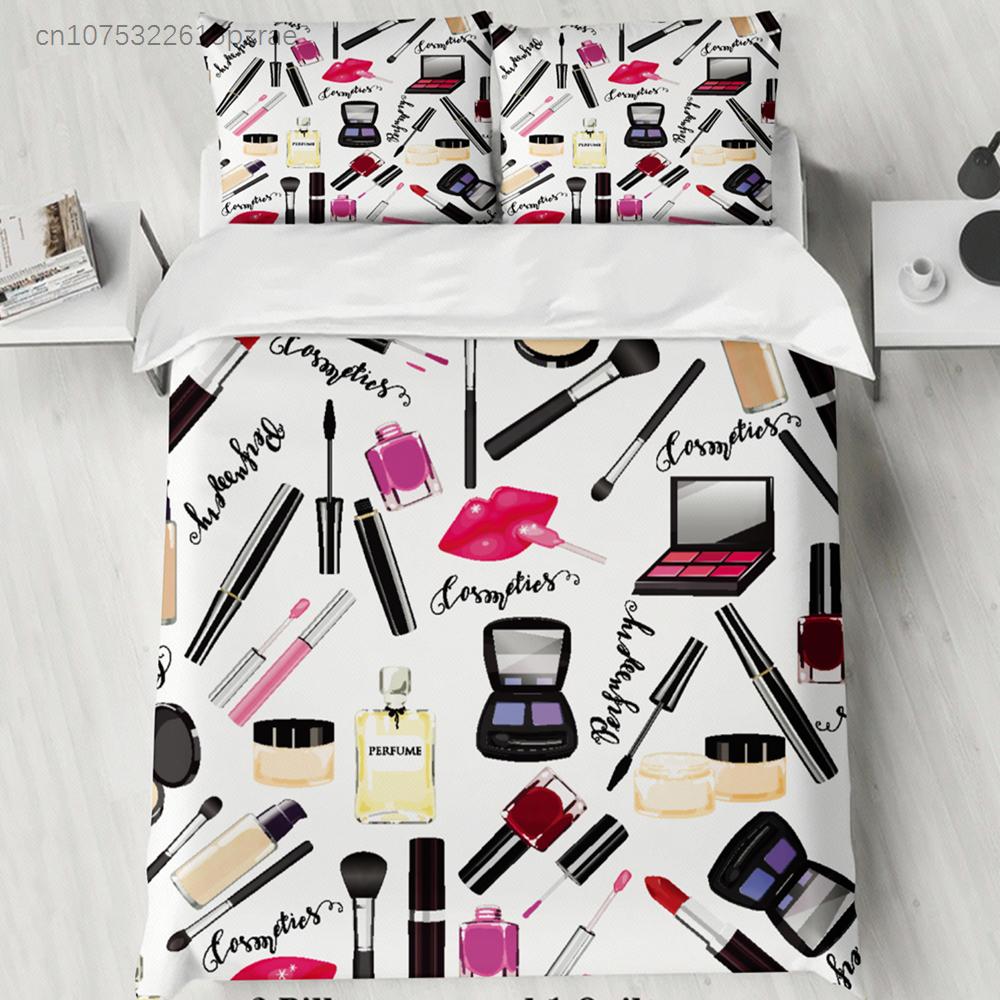 3pcs Cosmetic Makeup Bedding Sets 3D Printed Cosmetics Pattern Duvet Cover Sets With Pillowcases No Filling