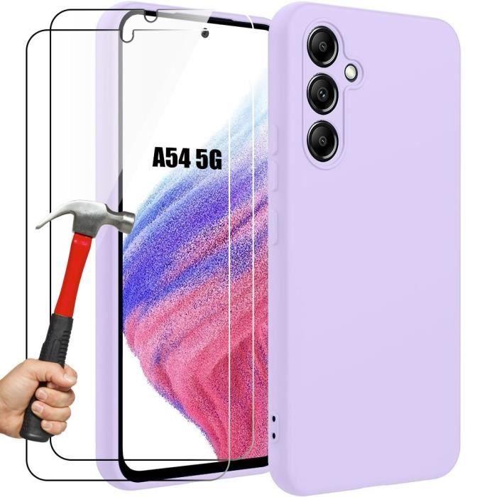 Coque - Samsung - Galaxy A54 5G - Silicone Liquide - Violet Mat - Anti-Rayures + 2 Verres Trempés