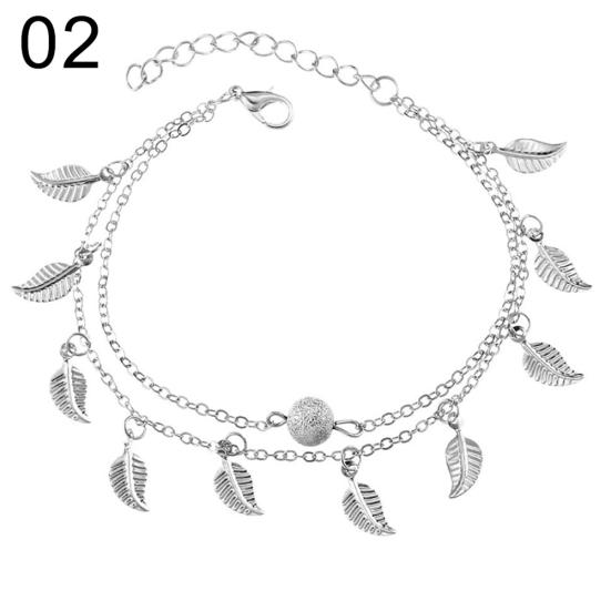 Double Layer Leaves Charm Anklet Foot Chain Summer Women Sandal Ankle Bracelet