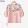 ZANZEA Blusa casual da donna a maniche 3/4 con scollo rotondo e stampa floreale ampia