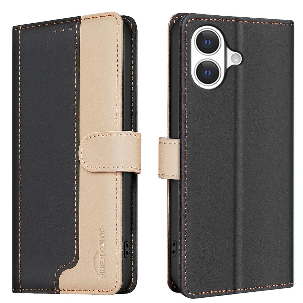 For iPhone 17 Leather Case BINFEN COLOR Splicing Color RFID Blocking Wallet Stand Phone Cover