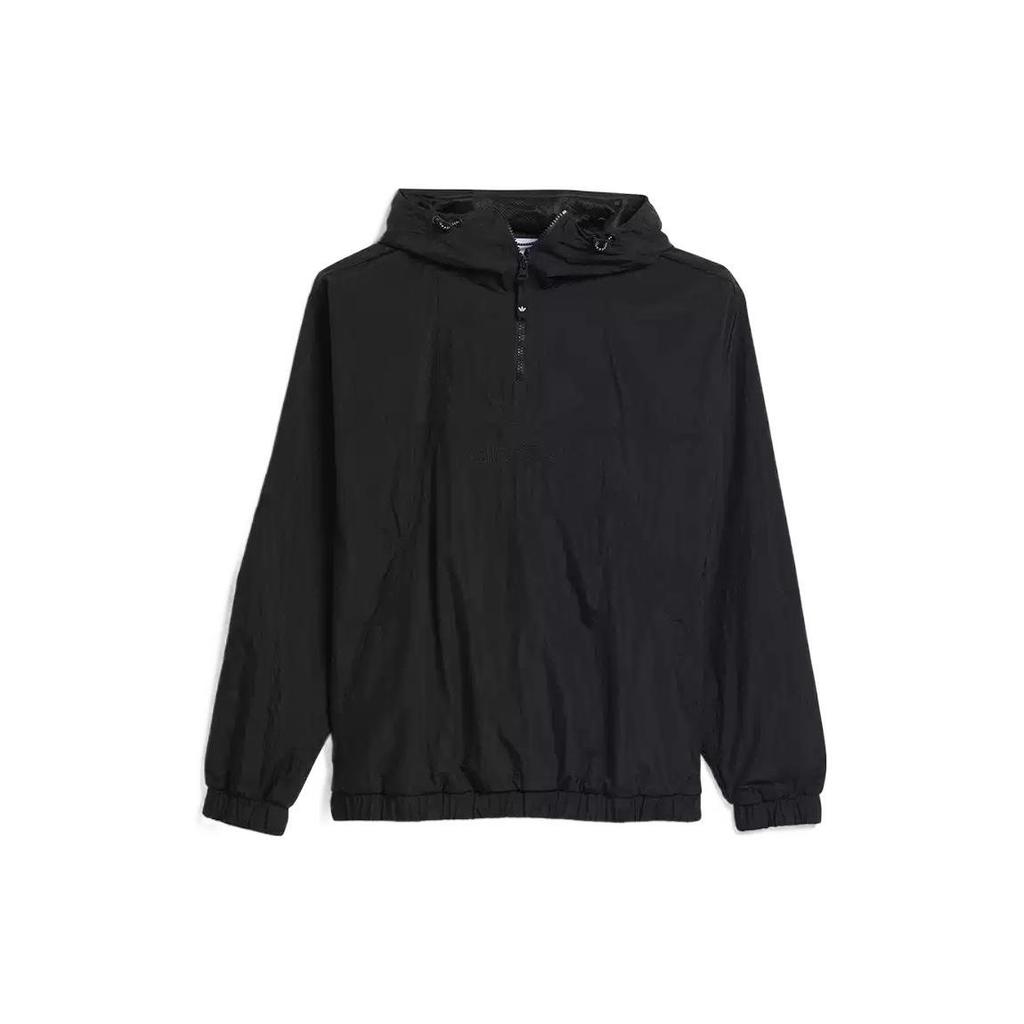 Adidas Originals Trefoil Solid Half-Zip Hooded Windbreaker Jacket Men Outerwear Black HA1278