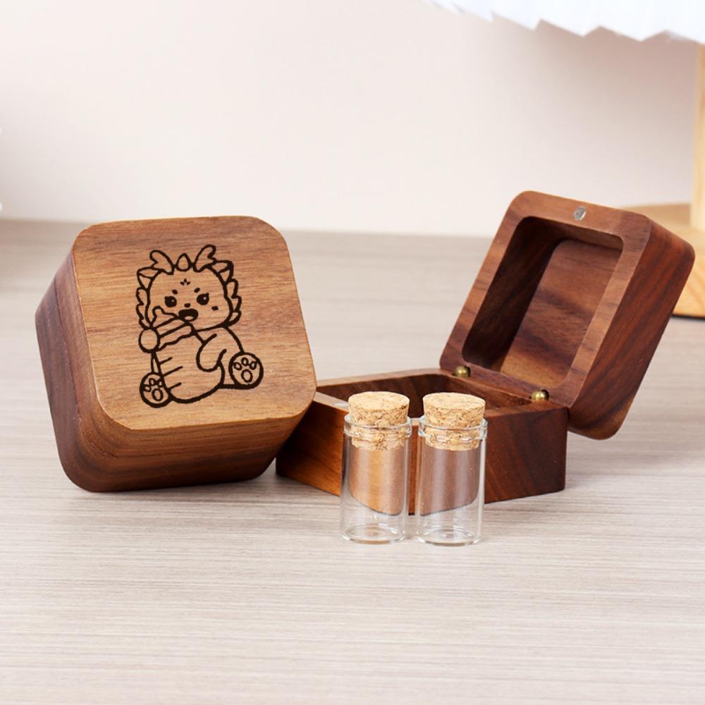 Wooden Pet Hair Keepsake Box Creative Cartoon Memorial Container Handcrafted Dustproof Pet Tooth Collection Box Pet Owner Gift