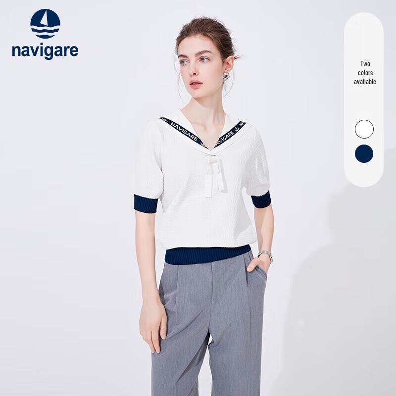 Navigare Women's Sailor Stripe Short Sleeve Polo Knit Top