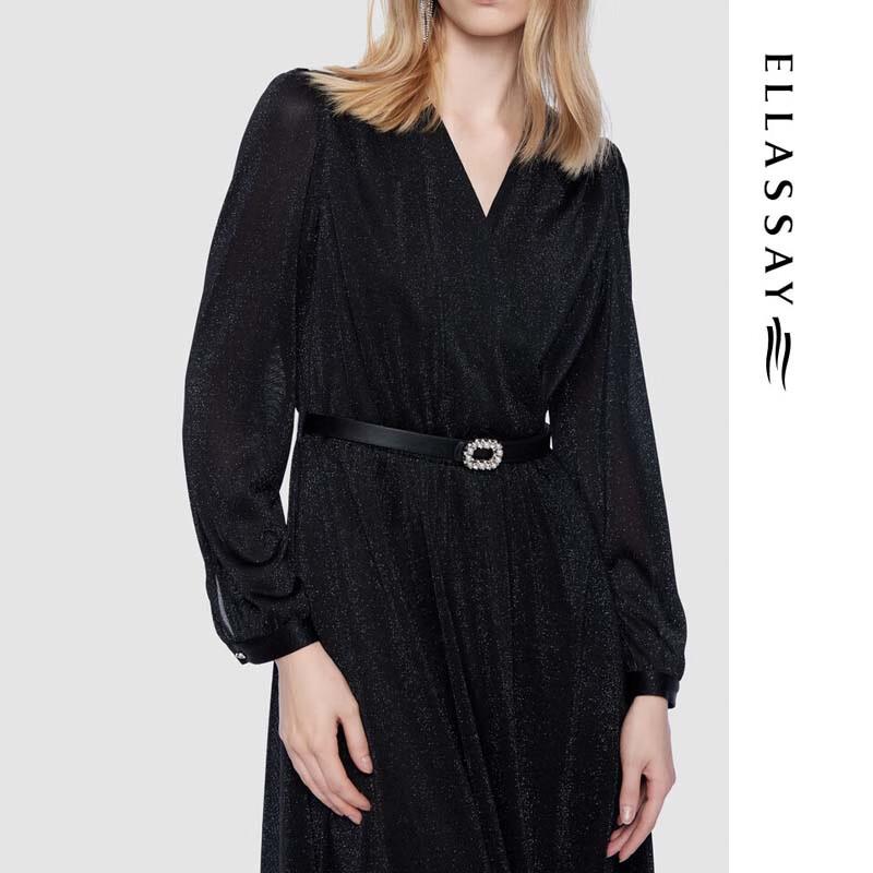 ELLASSAY French V-Neck Belted Midi Dress