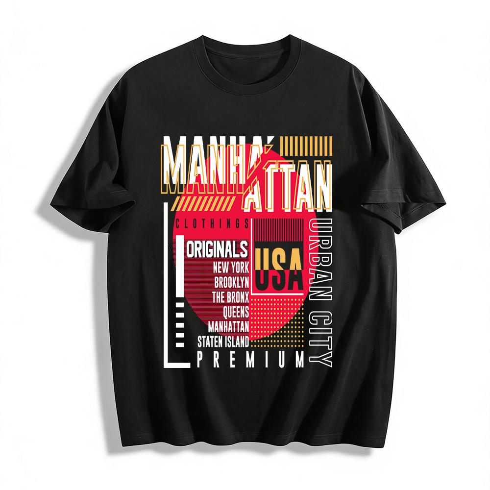 

Manhattan NYC Print Casual Tee Bronx Brooklyn USA Streetwear Top Pure cotton T-shirt XXS