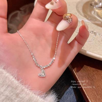 Korean High-End Silver Heart Clavicle Necklace - Versatile Statement Piece for Women