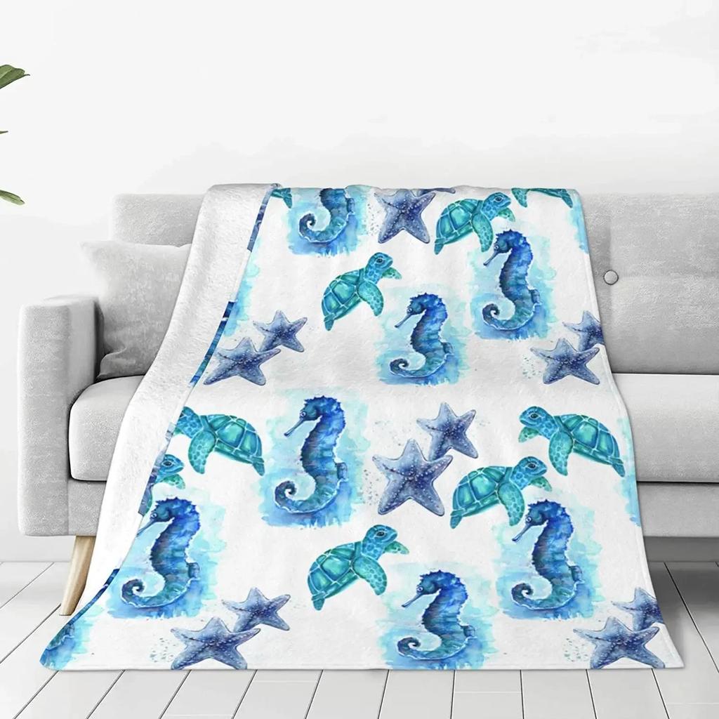 Seestern Strand Meer Flanell Überwurfdecke Meerestiere Decke King Queen Größe für Bett Sofa Couch Leicht Warm Super Weich