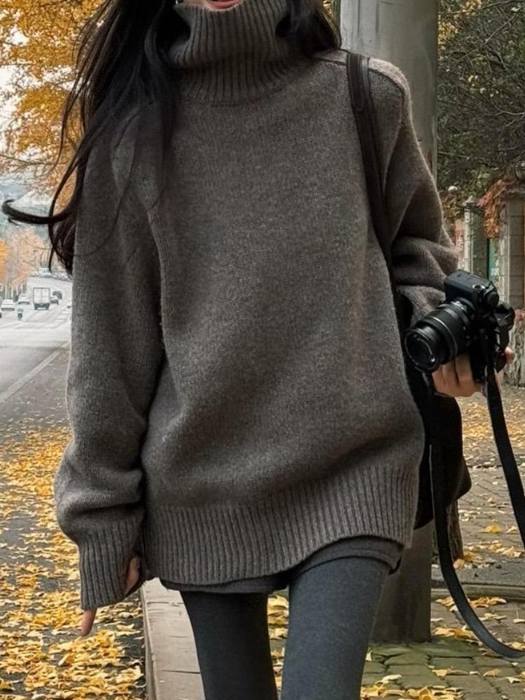 Autumn/Winter Retro Korean High-Neck Loose Knit Sweater