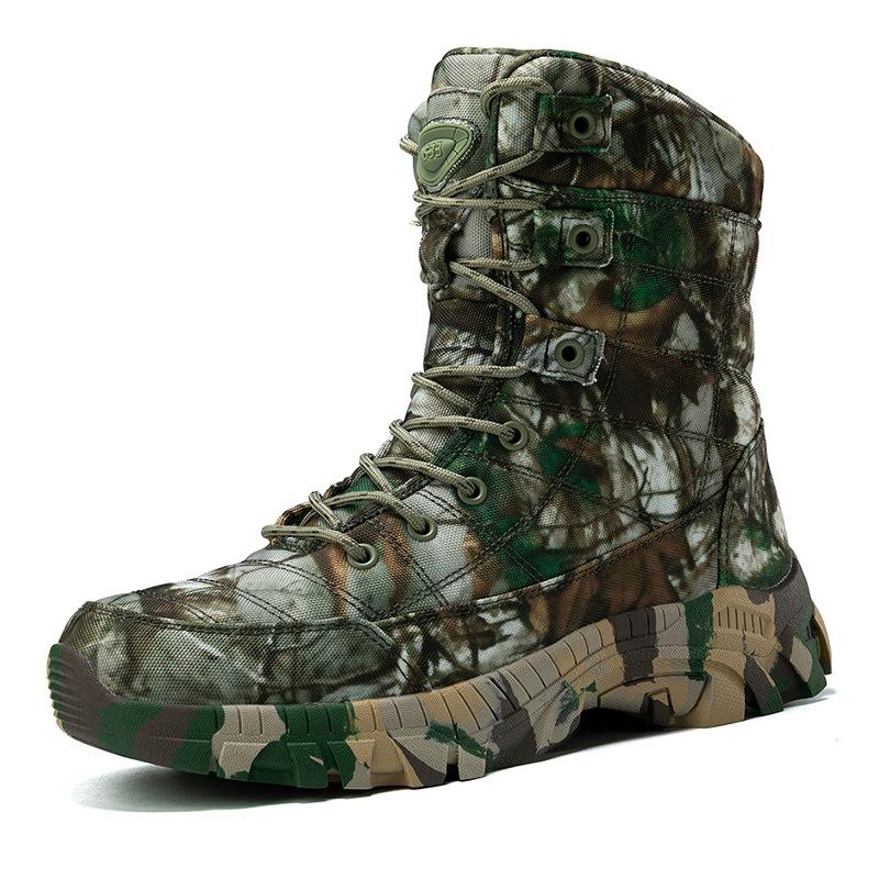 Fashion Men's Wide Width Canvas Combat Boots Camouflage Hiking High Top Tactical Shoes Non-Slip Waterproof Outdoor Training Boots