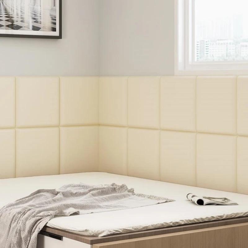 Sticker de Perete Pătrat 3D Tapițat Culoare Solidă Autoadeziv Piele Gros Copii Anti-coliziune Panouri Decor Perete Căpătâi