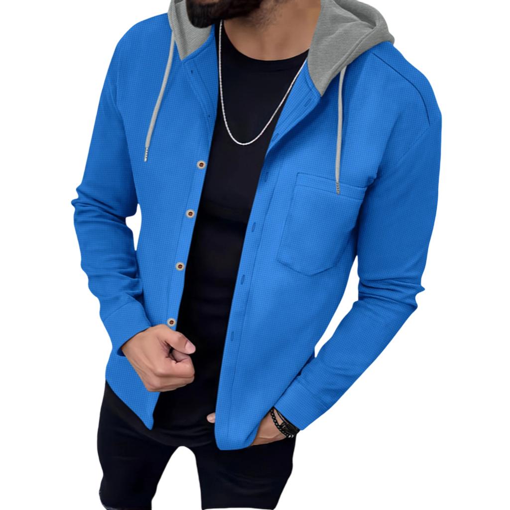 Men's  Waverg  Single-Row Buckle  Hooded Hood  Leisure  Cardigan  Coat