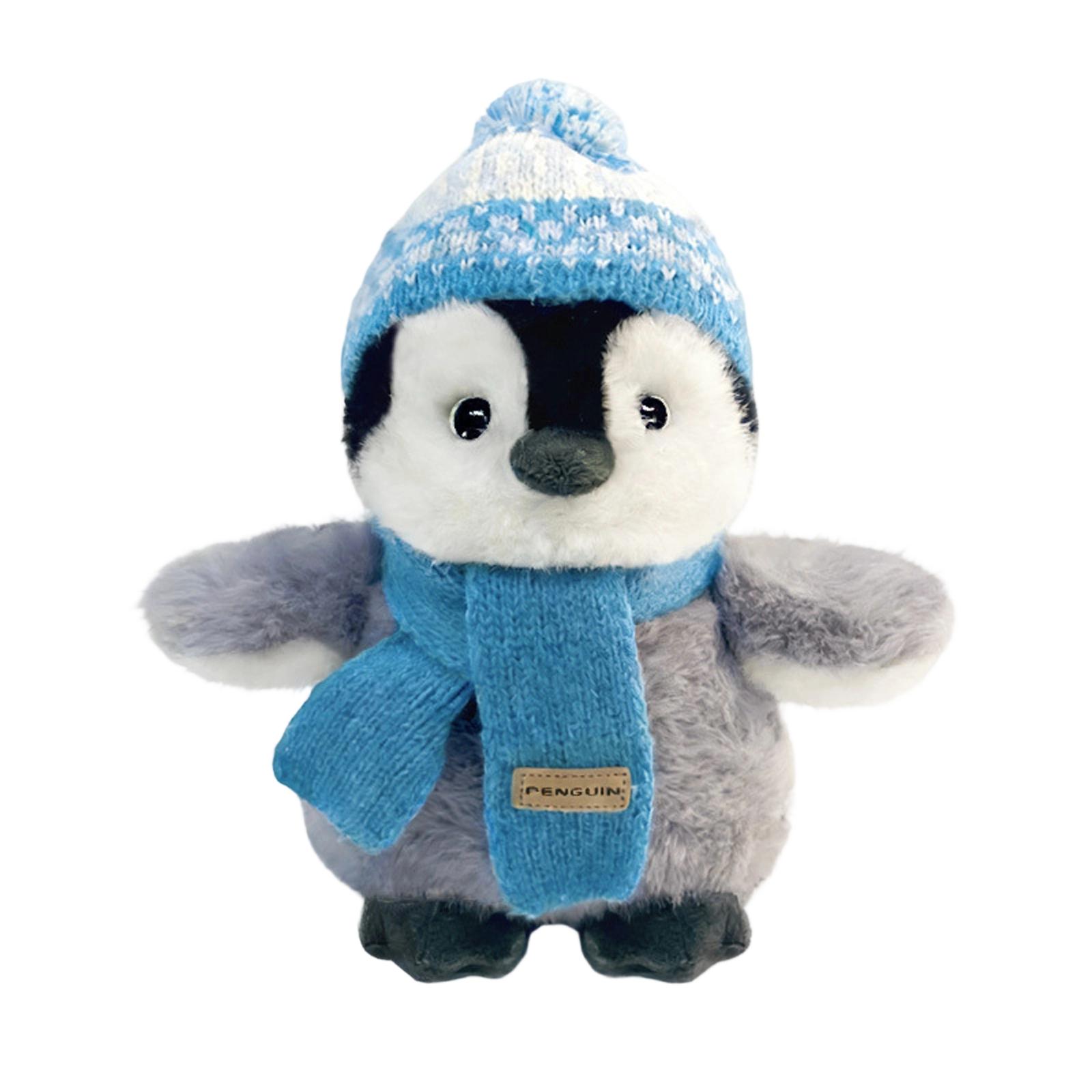 

Plush Penguin Stuffed Animal Soft Toy with Knitted Hat and Scarf Winter Outfit Cuddly Plush Toy for Children and Collectors One Size