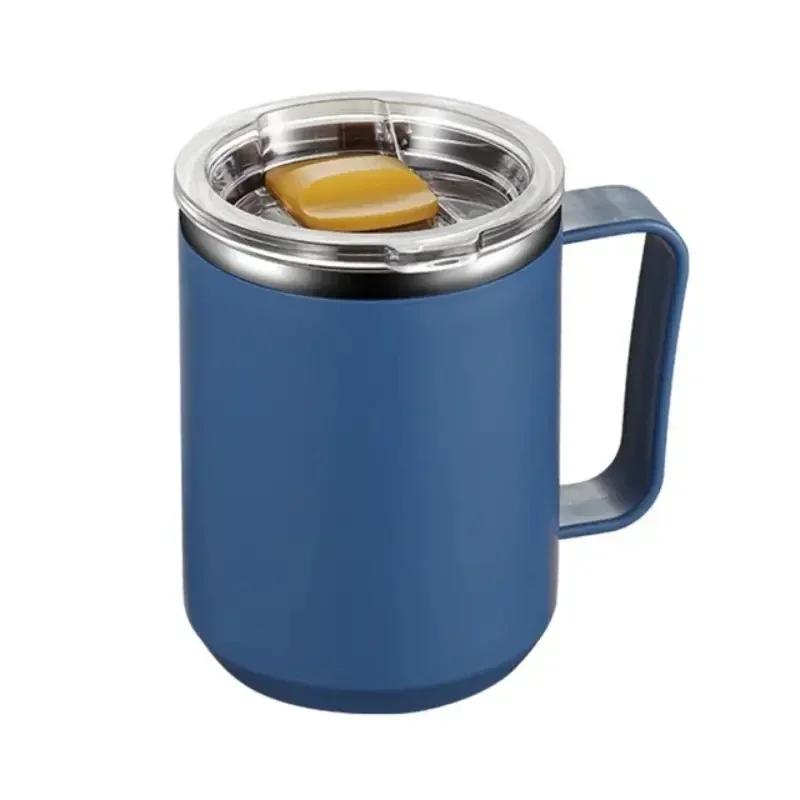 1PC 450ML Coffee Cup with Handle Lid Straw Insulated Cup Vacuum Stainless Steel Double Layer Large Capacity Portable Traveling