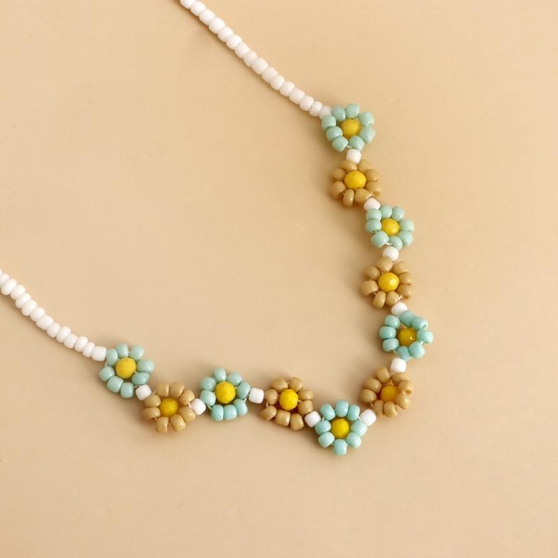 Korean Sweet Cool Resin Flower Charm Beaded Pendant Necklace for Women Girls Fashion Choker Necklace Party Jewelry Gift