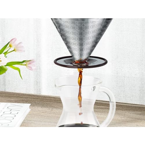 SRIWATANA Coffee Dripper, Stainless Steel Filter, Dual-Layer Mesh, Integrated, with Cleaning Brush, 4-Cup Capacity