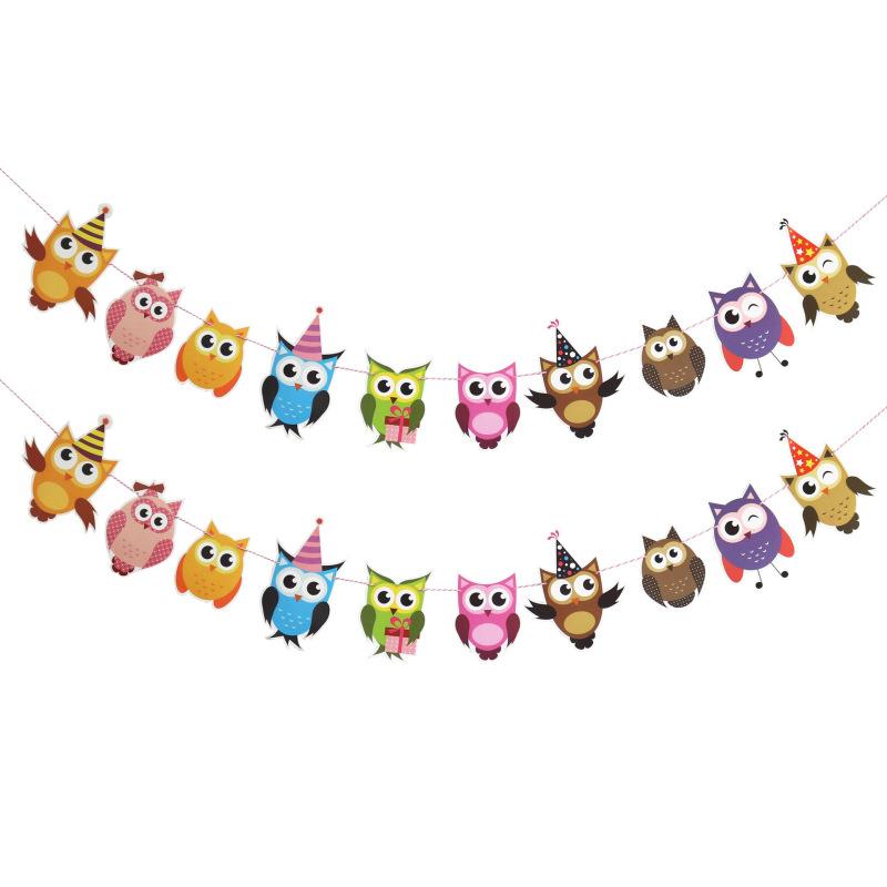 Diy Cardboard Garland Cartoon Owl Birthday Party Decorative Flag Banner Ornaments