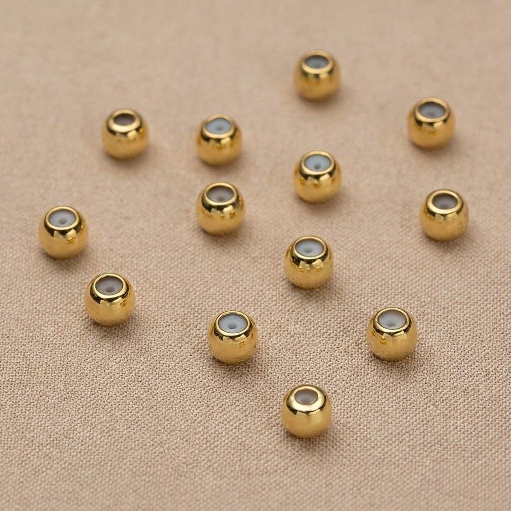 20pcs Gold Plated Brass Stopper Beads with Rubber Inside Rondelle Slider Spacer for DIY Bracelet Necklace Jewelry Making