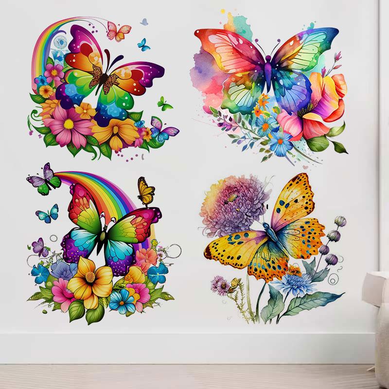 Colorful Butterflies And Flowers Wall Sticker Bathroom Toilet Decor Decals Living Room Cabinet Home Decoration Transparent Waterproof Decals M760