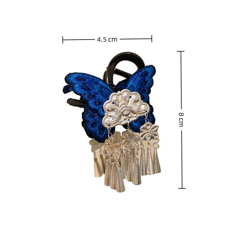 Chinese Style Kniting Butterfly Hair Claws Women'S Purple Long Flower Tassel Shark Grab Clips Vintage Hanfu Headpiece W