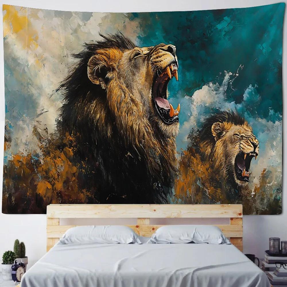 Nordischer Stil Löwenbrüllen Sternenhimmel Wandteppich Traumhafte Tiere Wandbehang für Wohnzimmer Esports-Streamer-Raum Schlafzimmer von Männern Dekoration