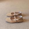 Fashion Summer New Woven Flat Shoes for Women Square Toe Mary Jane Shoes Casual Hollow Cool Sandals Multifunctional Slippers for Women