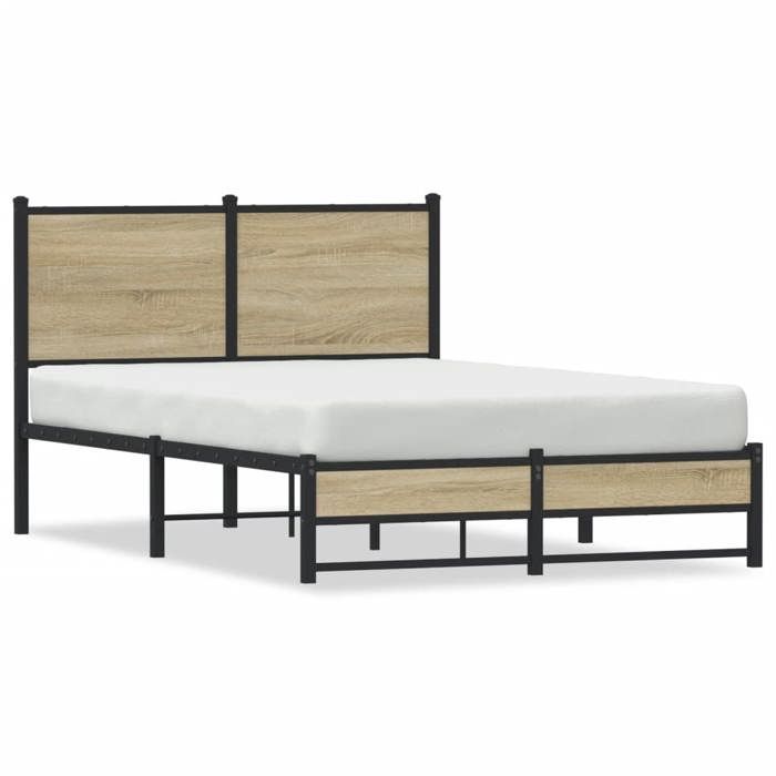 VidaXL Metal Bed Frames with Sonoma Oak Headboard 120x200 Cm, Double Bed, Bedroom Furniture, Bed 4007884