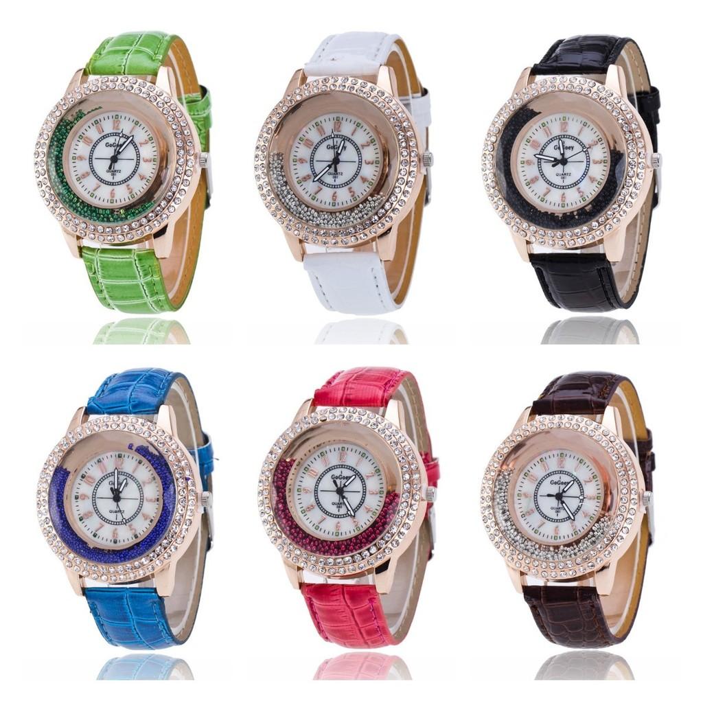 Stylish Women's Quartz Watch With Rhinestones And Pearl Shell Face Elegant Pu Strap